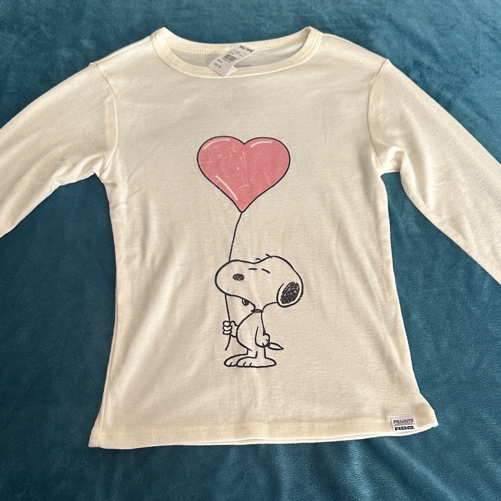 Tilly's Cream Snoopy Long Sleeve Tee with Pink Heart